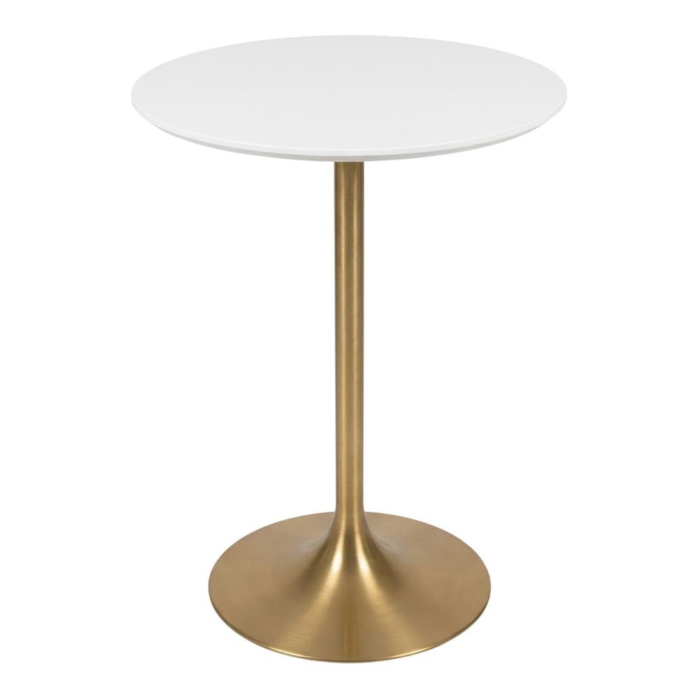 White & Gold Outdoor Bar Table with Steel Frame and Round MDF Top