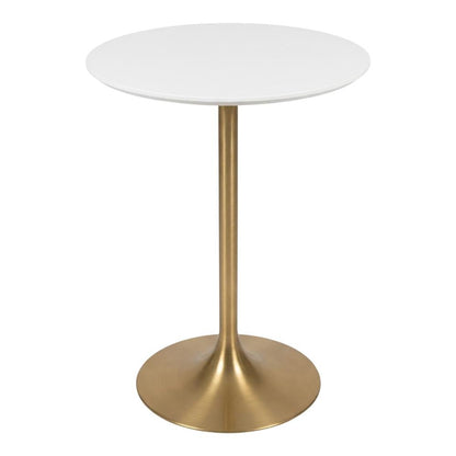 White & Gold Outdoor Bar Table with Steel Frame and Round MDF Top