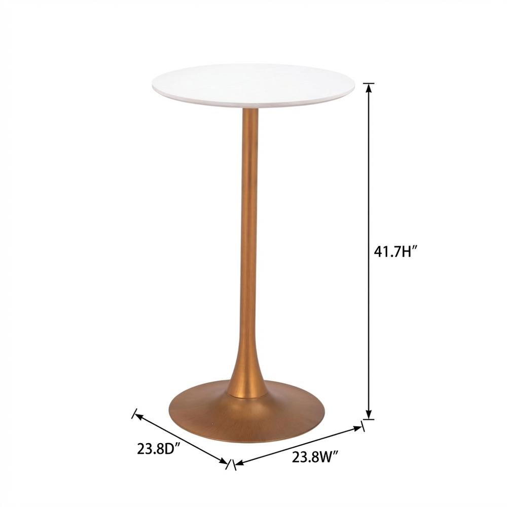 White & Gold Outdoor Bar Table with Steel Frame and Round MDF Top