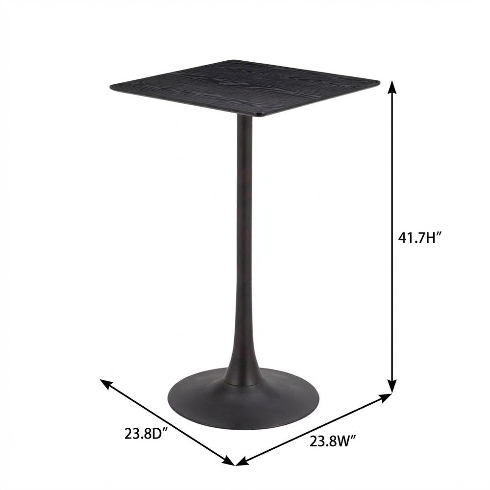 Black outdoor bar table with modern square design and steel frame