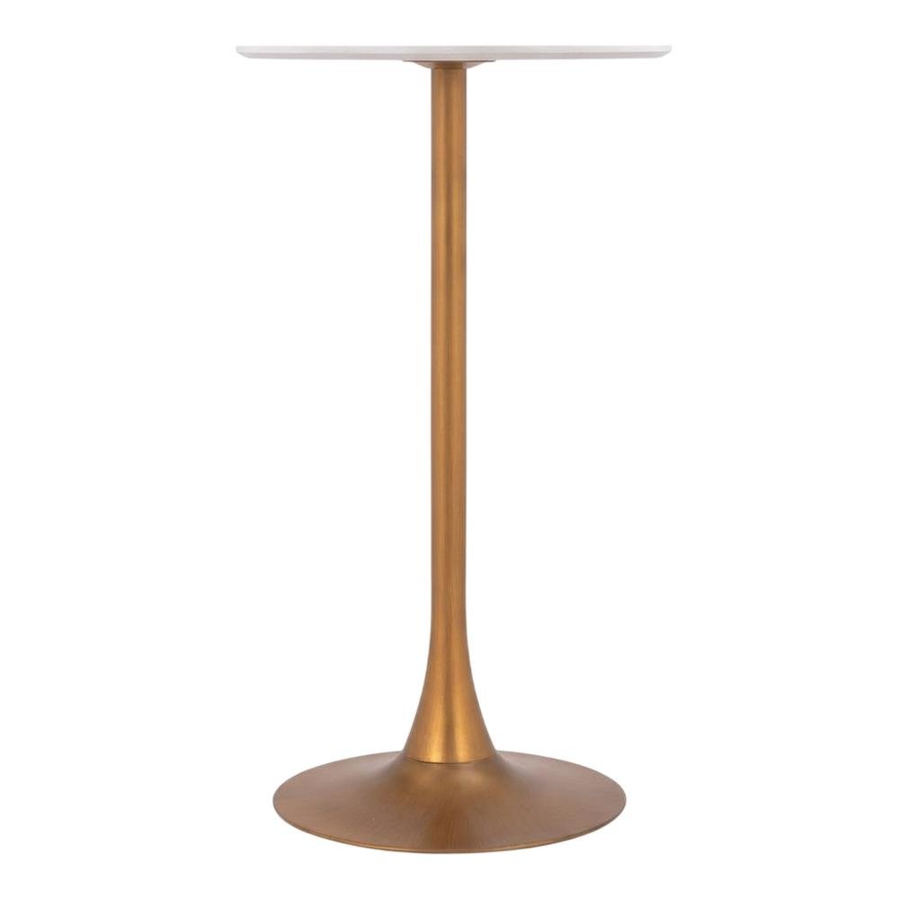 White & Gold Outdoor Bar Table with Steel Frame and Round MDF Top
