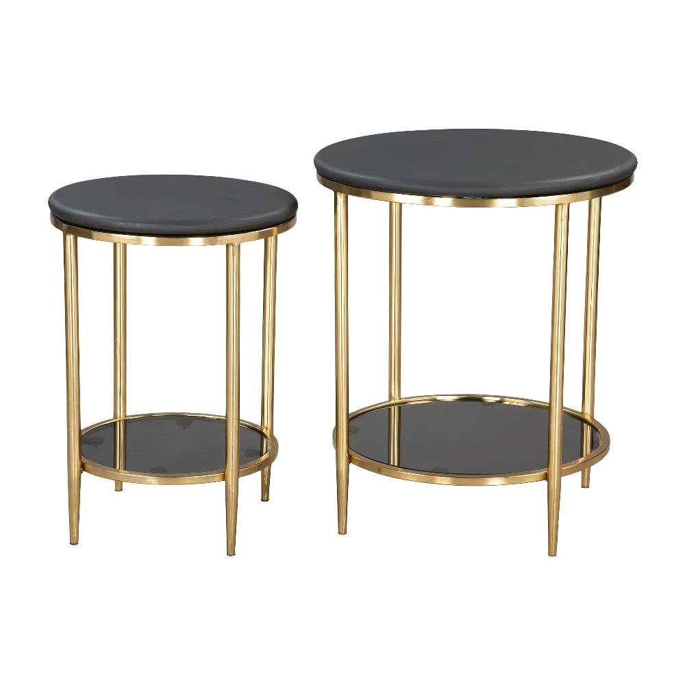 Black 2-Piece Coffee Table Set with Real Marble Tops and MDF Frame