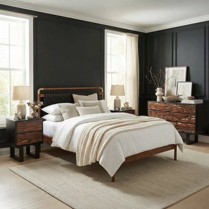 Netz Queen Bed Black & Walnut