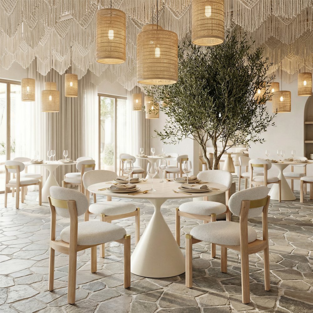 Plinn Dining Table Light Beige & White