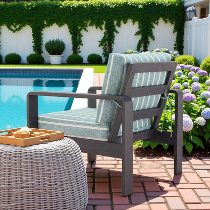 Green Aluminum Outdoor Chair, Modern Patio Seating for Garden or Deck