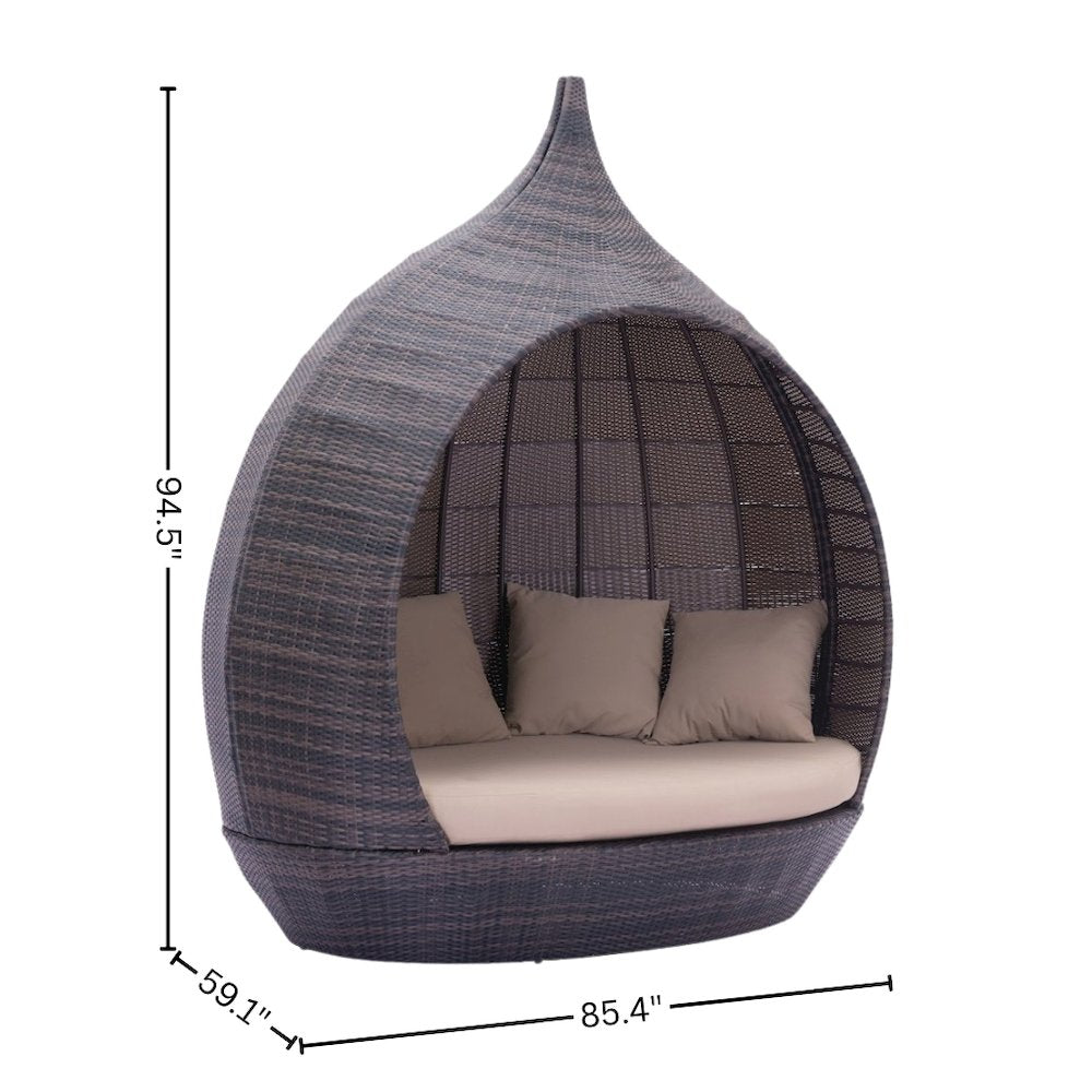 Brown Outdoor Daybed With Canopy, Patio Bed Lounger for Poolside Use