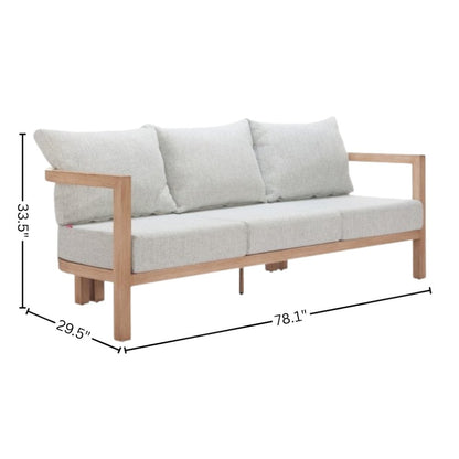 Gray Patio Couch, Outdoor Sofa With Aluminum Frame and 3-Seat Cushion Design