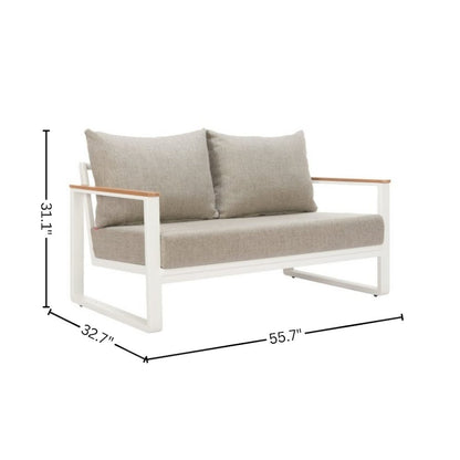 Brown Outdoor Loveseat, Small Patio Sofa With Aluminum Frame Design