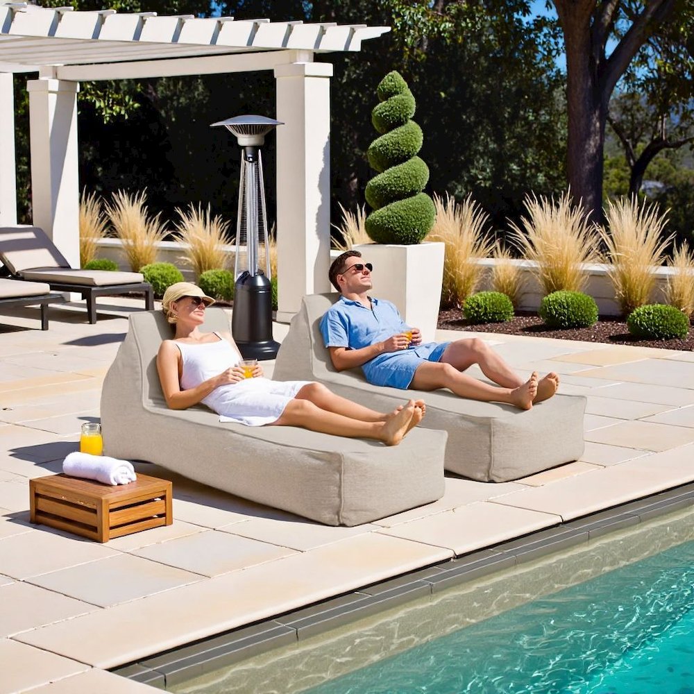 Beige Outdoor Bean Bag Chair Lounger, Modern Waterproof Patio Seat