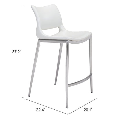 Counter Stools Set of 2, White Faux Leather, Silver Steel Legs