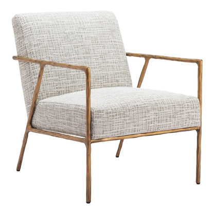 Accent Chair, Beige Frost Fabric, Forged Steel Legs