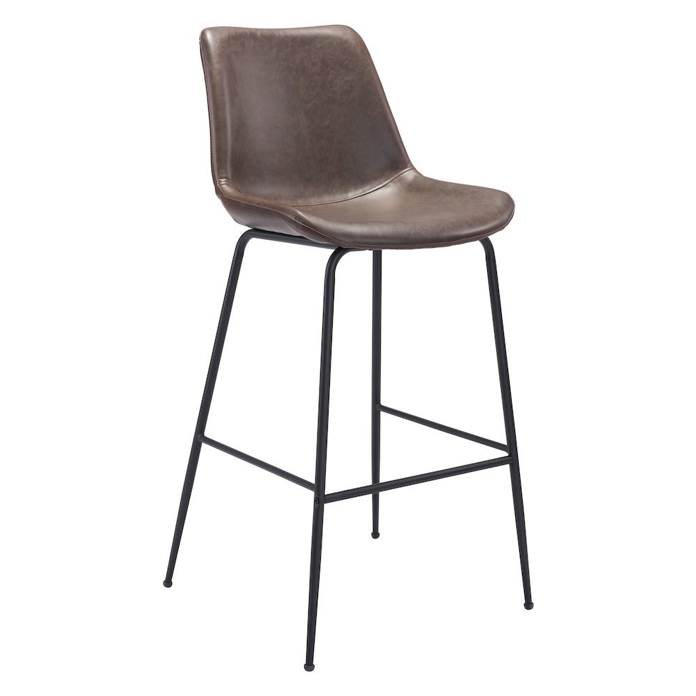 Bar Stool, Brown Faux Leather, Steel Legs, Ergonomic Footrest