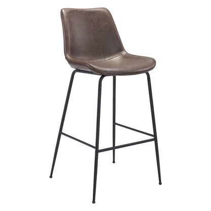 Bar Stool, Brown Faux Leather, Steel Legs, Ergonomic Footrest