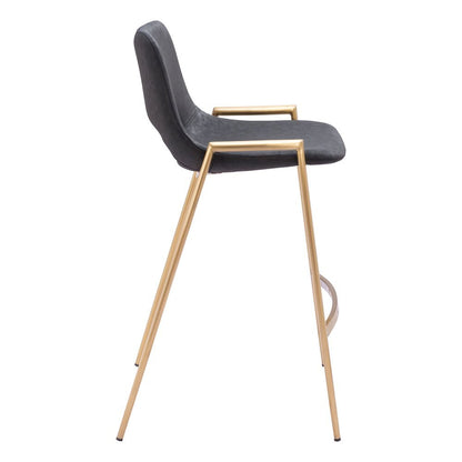 Counter Stools Set of 2, Black Faux Leather, Electroplated Gold Legs