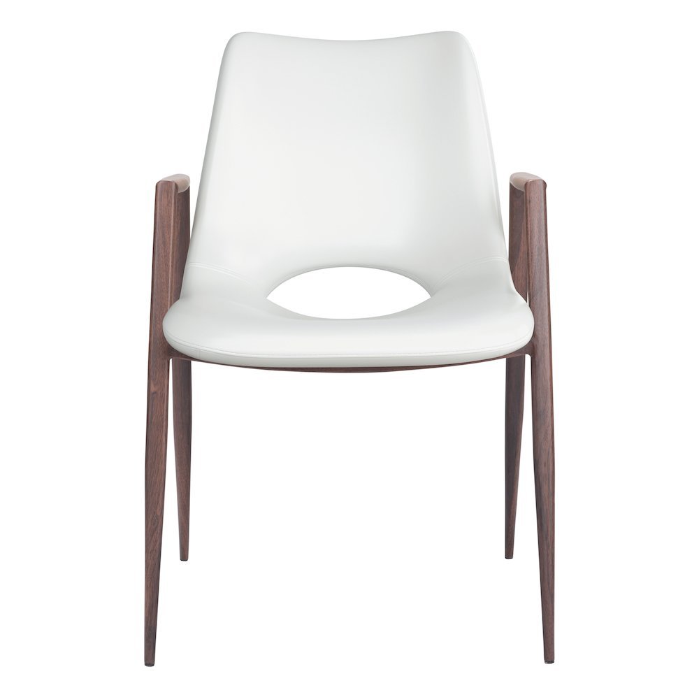 Dining Chairs Set of 2, White Faux Leather, Faux Wood Steel Legs