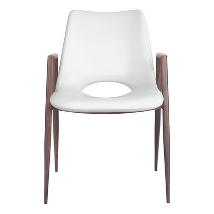 Dining Chairs Set of 2, White Faux Leather, Faux Wood Steel Legs