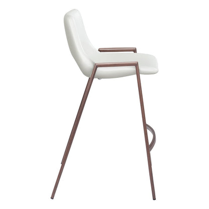 Counter Stools Set of 2, White Faux Leather, Faux Wood Steel Legs