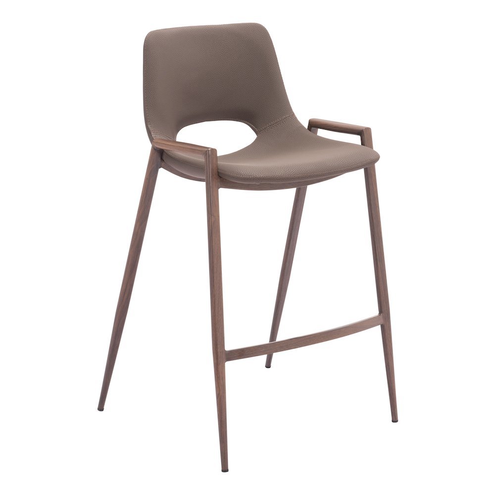 Counter Stools Set of 2, Brown Faux Leather, Faux Wood Steel Legs