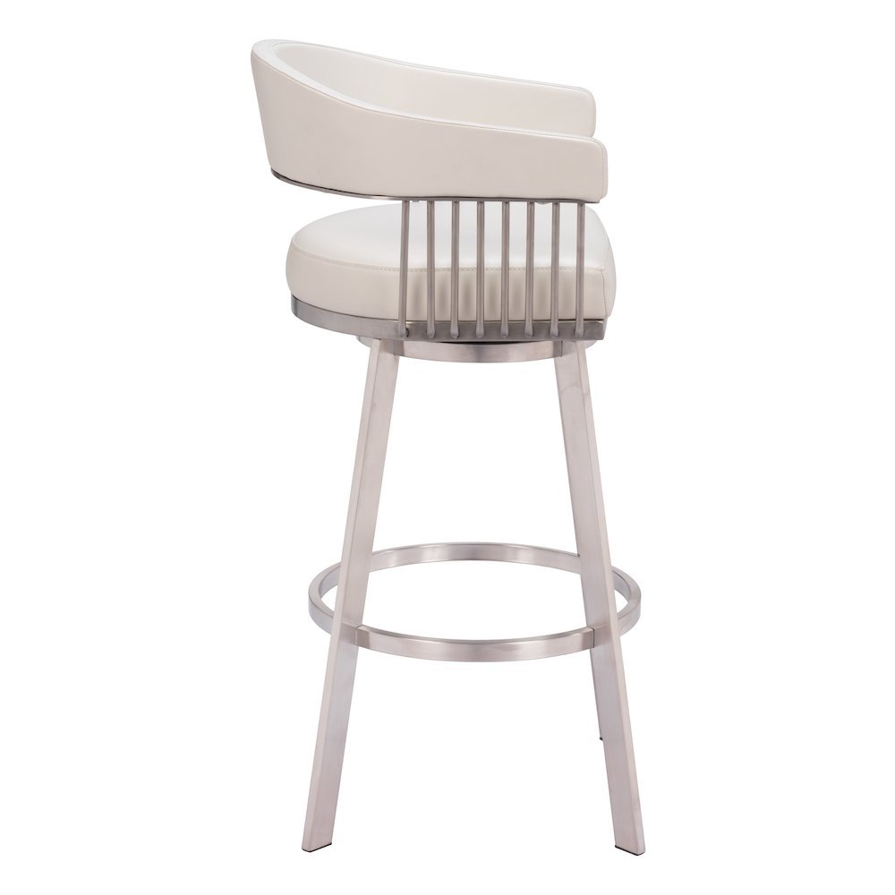 Bar Stool, White Faux Leather, Swivel, Self-Centering, Steel Legs