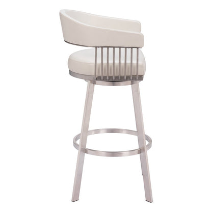 Bar Stool, White Faux Leather, Swivel, Self-Centering, Steel Legs
