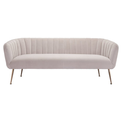 Sofa, Beige Velvet Fabric, 3-Seater, Steel Legs, Armrest Support