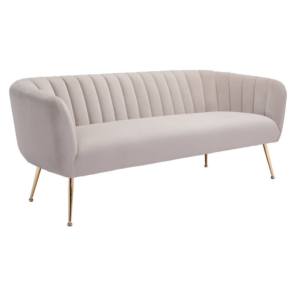 Sofa, Beige Velvet Fabric, 3-Seater, Steel Legs, Armrest Support