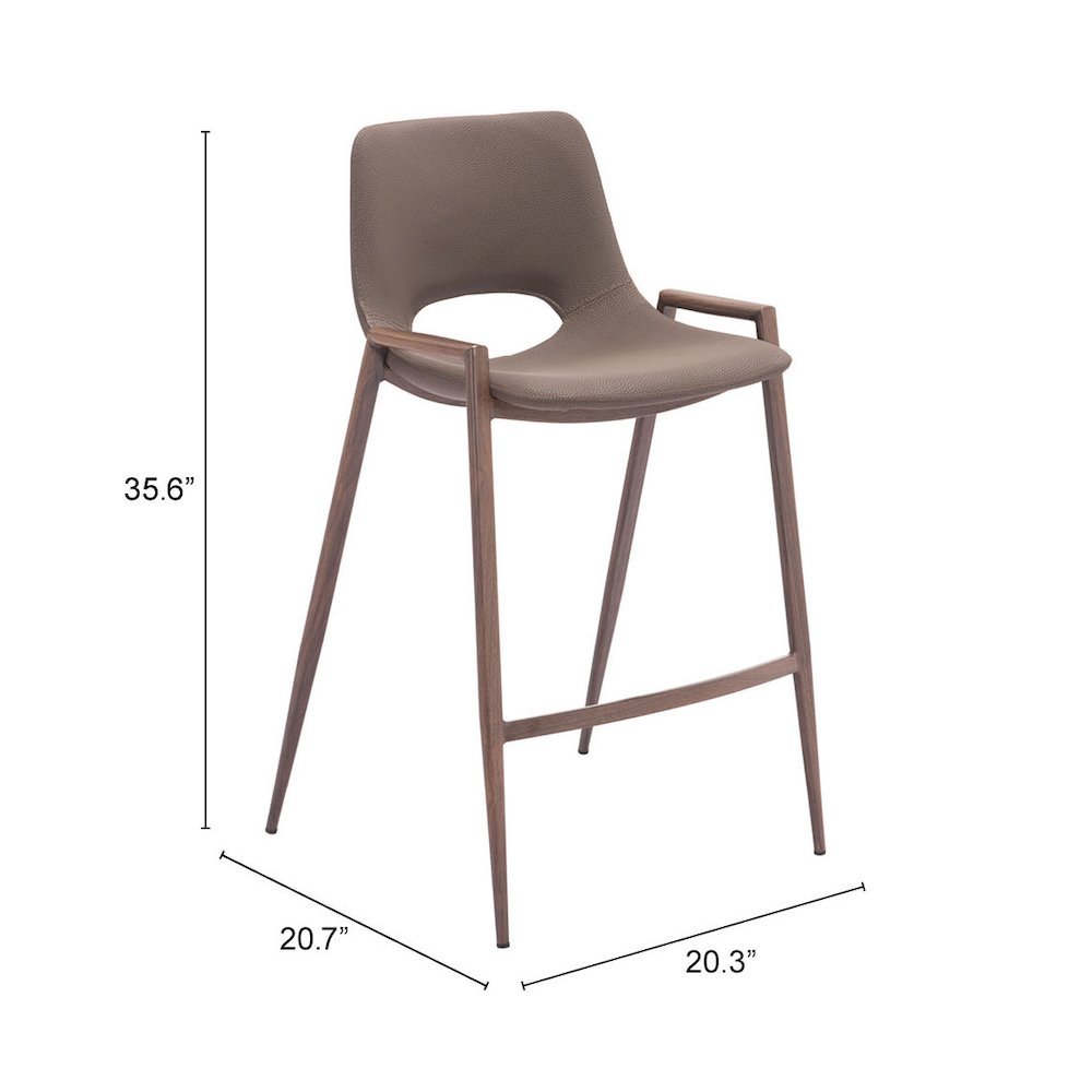 Counter Stools Set of 2, Brown Faux Leather, Faux Wood Steel Legs