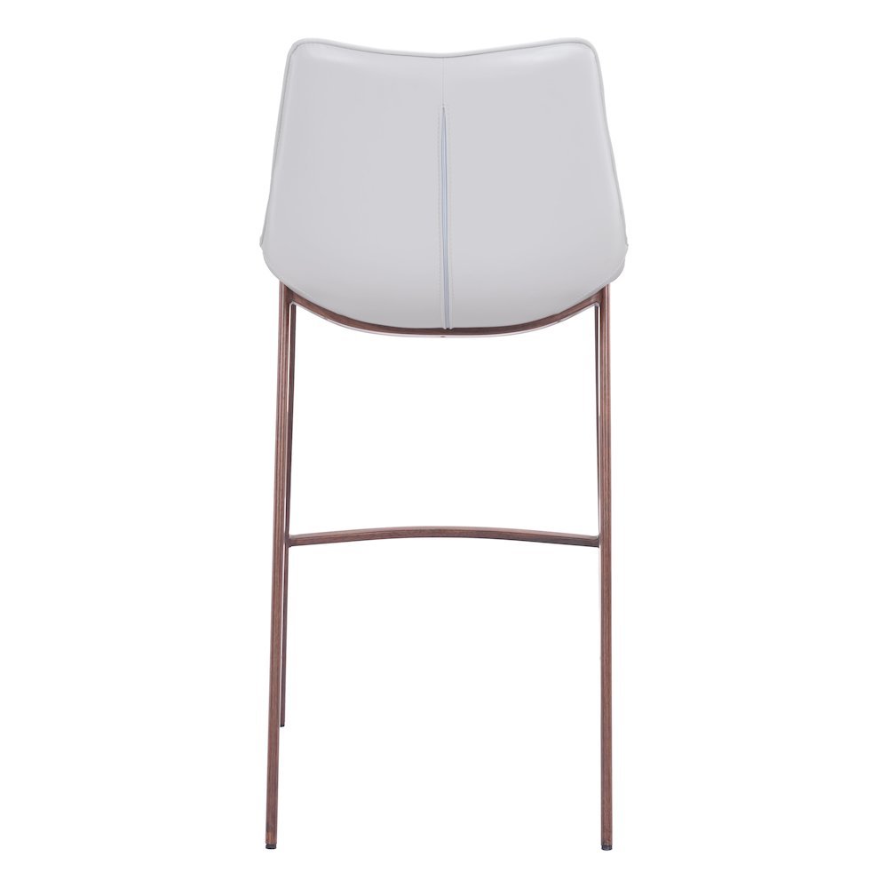 Bar Stools Set of 2, White Faux Leather, Faux Wood Steel Legs