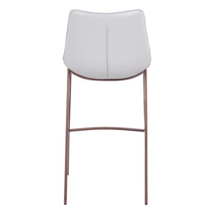 Bar Stools Set of 2, White Faux Leather, Faux Wood Steel Legs