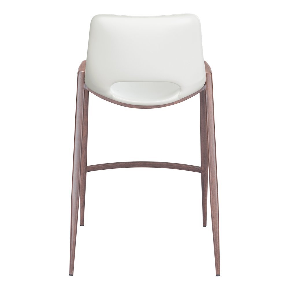 Counter Stools Set of 2, White Faux Leather, Faux Wood Steel Legs