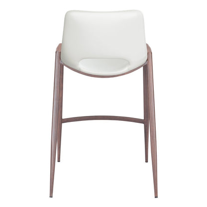 Counter Stools Set of 2, White Faux Leather, Faux Wood Steel Legs