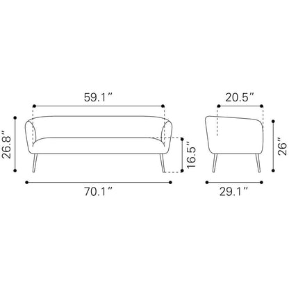 Sofa, Beige Velvet Fabric, 3-Seater, Steel Legs, Armrest Support