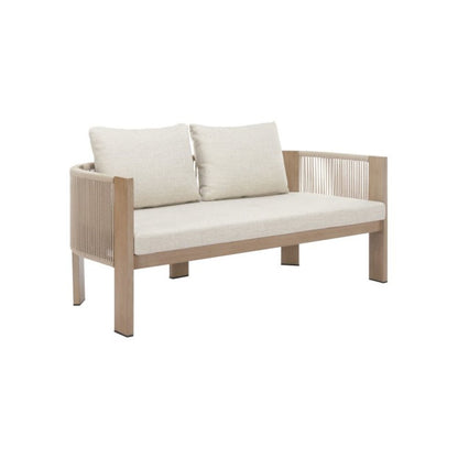 Beige Outdoor Sofa for Patios With Cushions, Aluminum Frame, 2-Seat Design