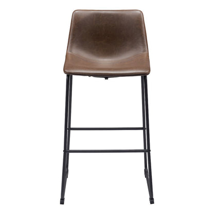 Bar Stools Set of 2, Vintage Espresso Faux Leather, Steel Legs