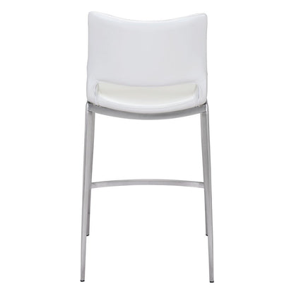 Counter Stools Set of 2, White Faux Leather, Silver Steel Legs