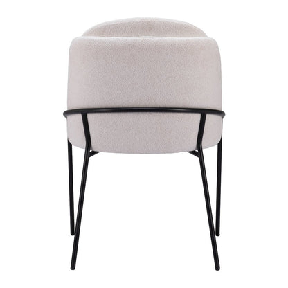 Dining Chairs Set of 2, Ivory Shearling Style Fabric, Steel Legs