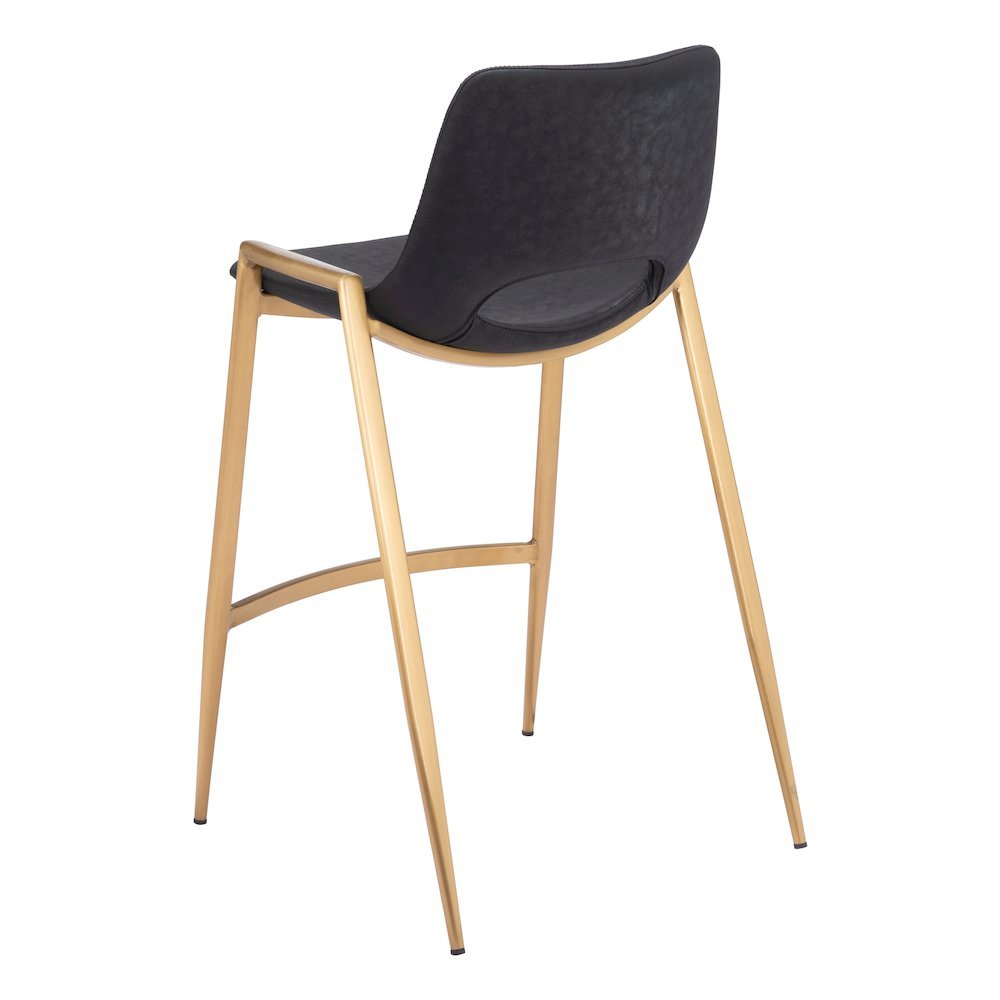 Counter Stools Set of 2, Black Faux Leather, Electroplated Gold Legs