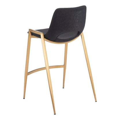 Counter Stools Set of 2, Black Faux Leather, Electroplated Gold Legs