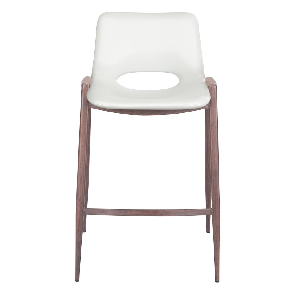 Counter Stools Set of 2, White Faux Leather, Faux Wood Steel Legs