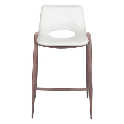 Counter Stools Set of 2, White Faux Leather, Faux Wood Steel Legs