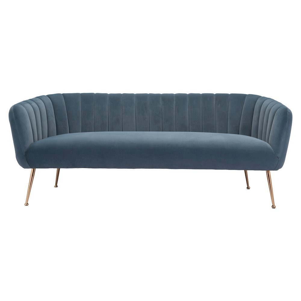 Sofa, Gray Velvet Fabric, 3-Seater, Steel Legs, Armrest Support