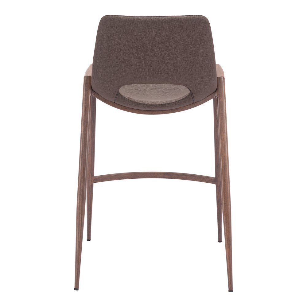 Counter Stools Set of 2, Brown Faux Leather, Faux Wood Steel Legs