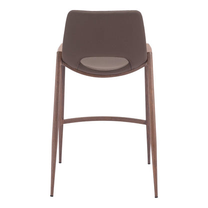 Counter Stools Set of 2, Brown Faux Leather, Faux Wood Steel Legs