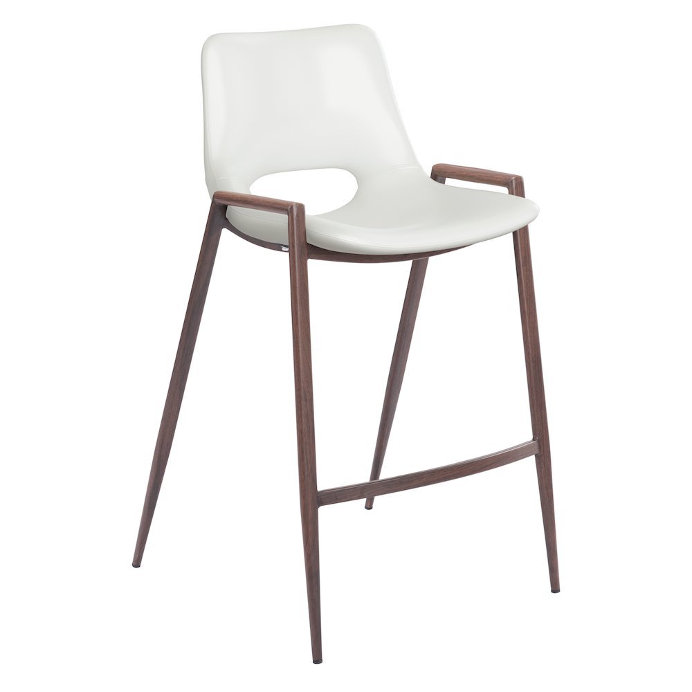 Counter Stools Set of 2, White Faux Leather, Faux Wood Steel Legs