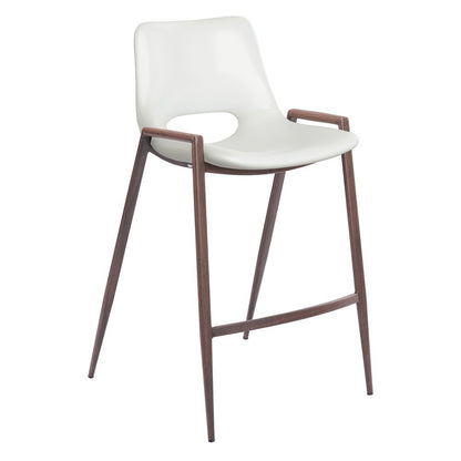 Counter Stools Set of 2, White Faux Leather, Faux Wood Steel Legs