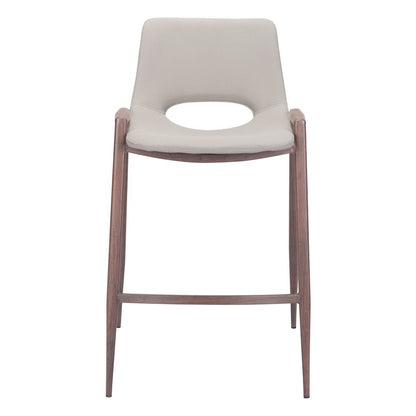 Counter Stools Set of 2, Beige Faux Leather, Faux Wood Steel Legs
