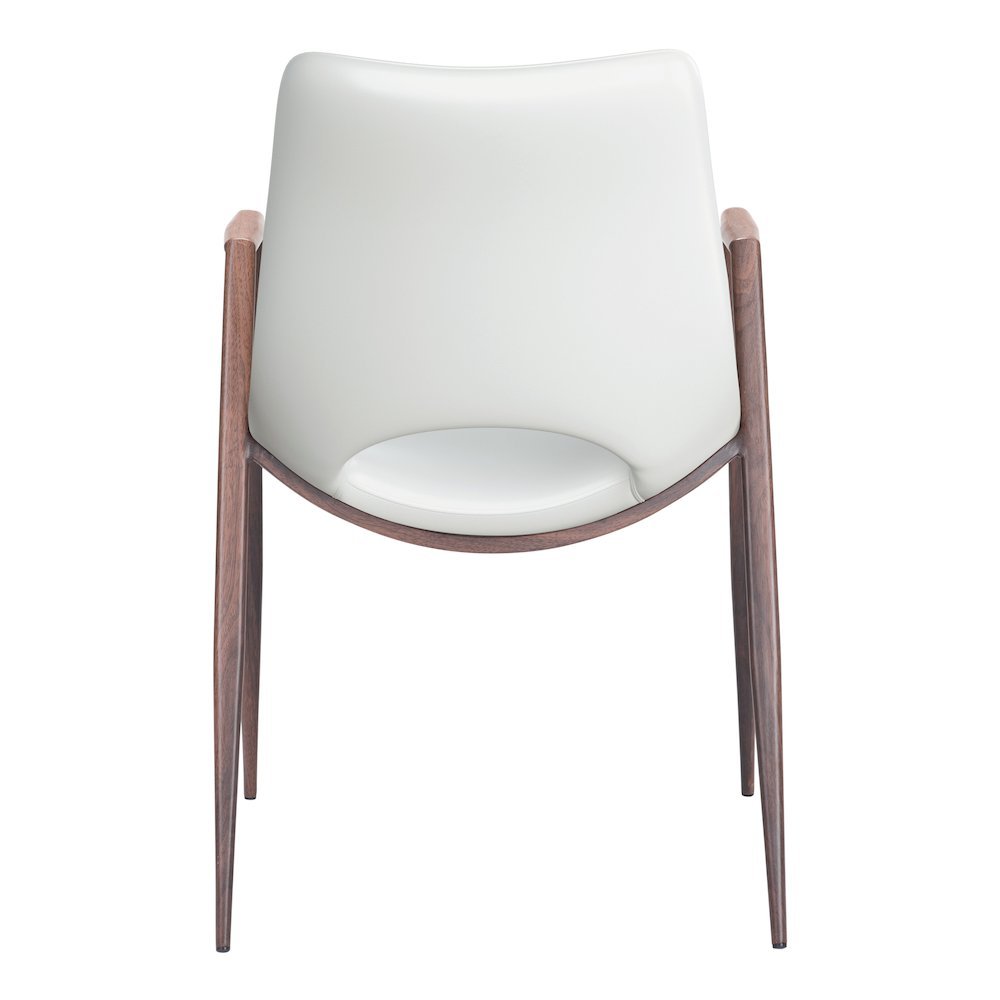 Dining Chairs Set of 2, White Faux Leather, Faux Wood Steel Legs