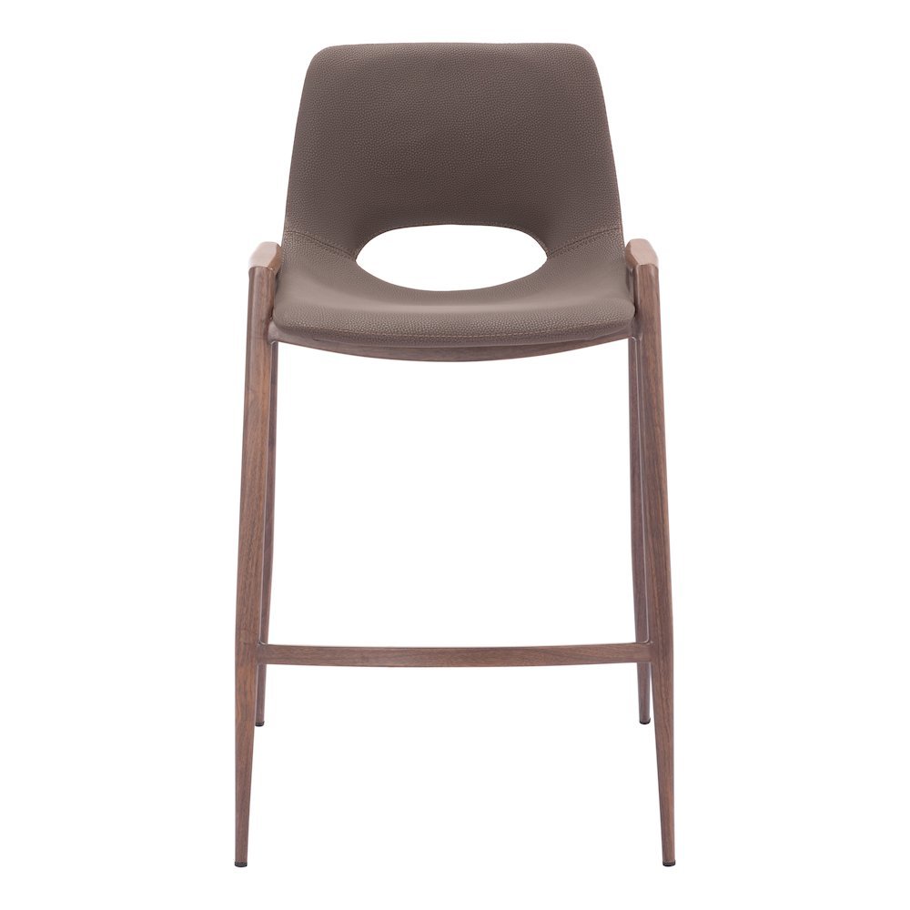 Counter Stools Set of 2, Brown Faux Leather, Faux Wood Steel Legs