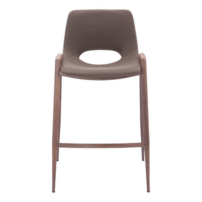 Counter Stools Set of 2, Brown Faux Leather, Faux Wood Steel Legs