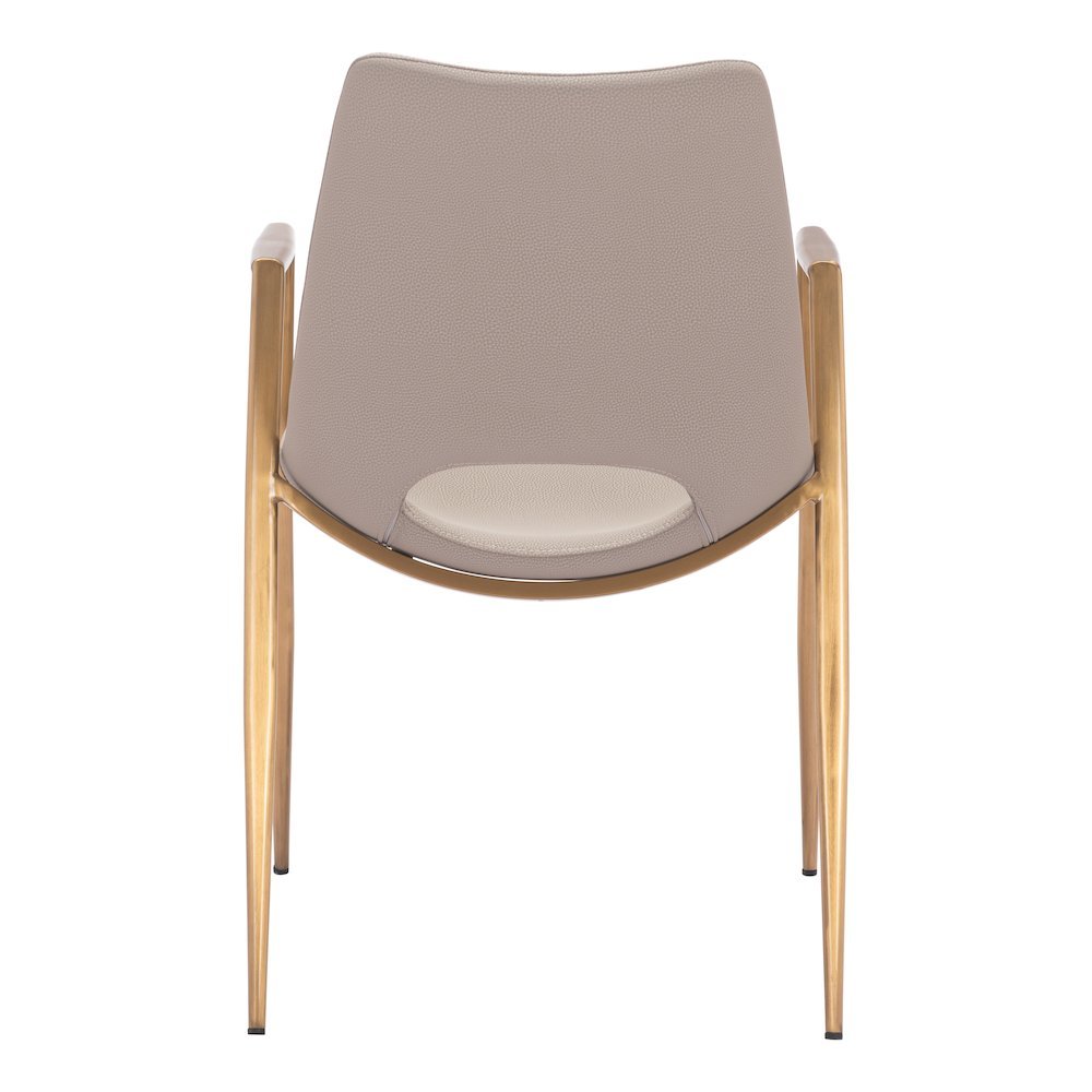 Dining Chairs Set of 2, Beige Faux Leather, Electroplated Gold Legs